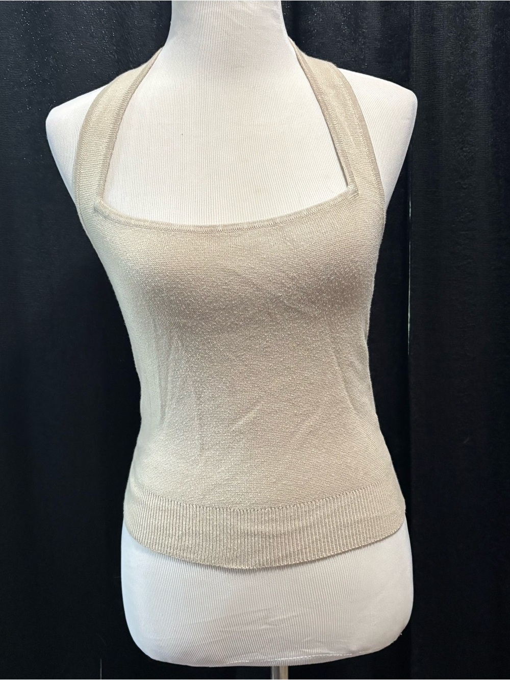 Abercrombie & Fitch Square-Neck Knit Halter Tank - Beige